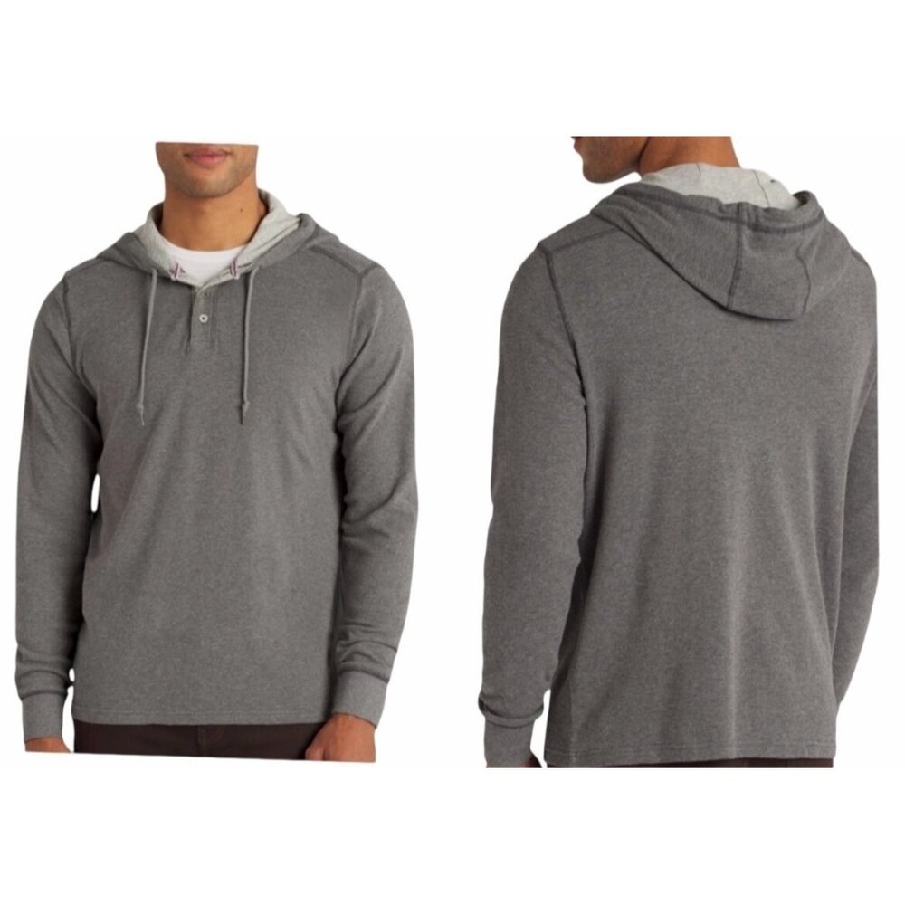 Flag & Anthem Mens Henley Hoodie Gray Waffle Knit Pullover Long Sleeve Small NWT